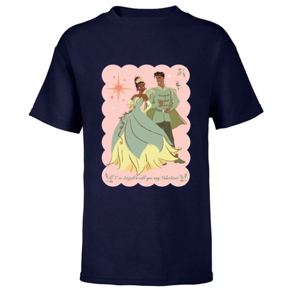 Disney Princess Tiana Naveen Jazzed to Call You My Valentine - Short Sleeve T-Shirt for Kids - Customized-Navy