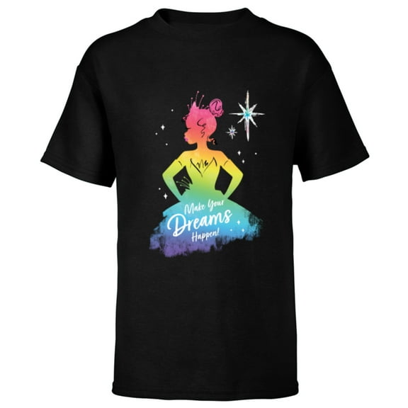 Disney Princess Tiana Rainbow Make Your Dreams Happen- Short Sleeve T-Shirt for Kids - Customized-Black