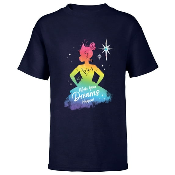 Disney Princess Tiana Rainbow Make Your Dreams Happen- Short Sleeve T-Shirt for Kids - Customized-Navy