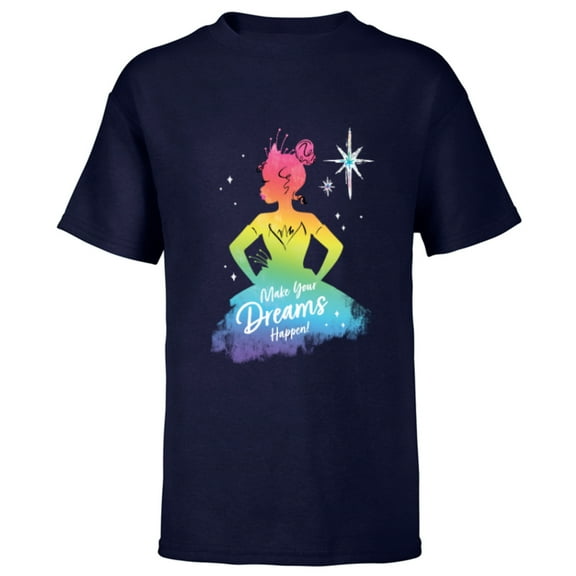 Disney Princess Tiana Rainbow Make Your Dreams Happen- Short Sleeve T-Shirt for Kids - Customized-Navy