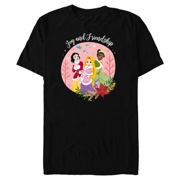 Disney Princess Tiana Rapunzel Snow White Joy and Friendship - Short Sleeve Blended T-Shirt for Adults - Customized-Black