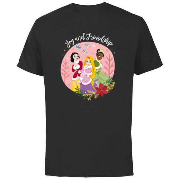 Disney Princess Tiana Rapunzel Snow White Joy and Friendship - Short Sleeve Cotton T-Shirt for Adults - Customized-Black