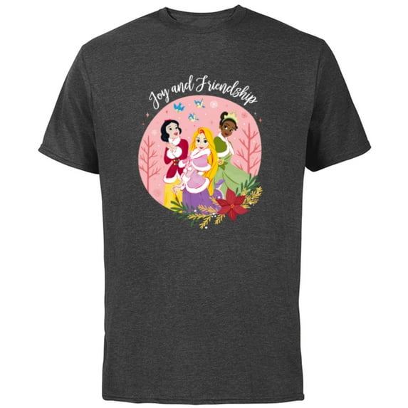 Disney Princess Tiana Rapunzel Snow White Joy and Friendship - Short Sleeve Cotton T-Shirt for Adults - Customized-Charcoal