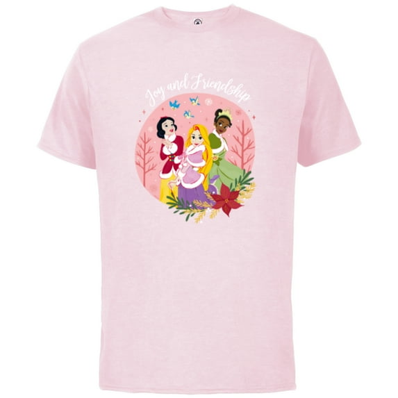 Disney Princess Tiana Rapunzel Snow White Joy and Friendship - Short Sleeve Cotton T-Shirt for Adults - Customized-Soft Pink