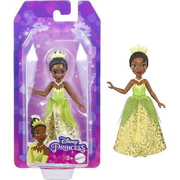 Disney Princess Tiana Small Doll with Brown Hair & Brown Eyes, Signature Look Green & Golden Gown