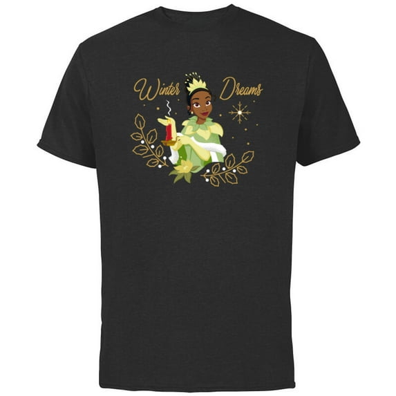 Disney Princess Tiana Winter Dreams Holiday Standard - Short Sleeve Cotton T-Shirt for Adults - Customized-Black
