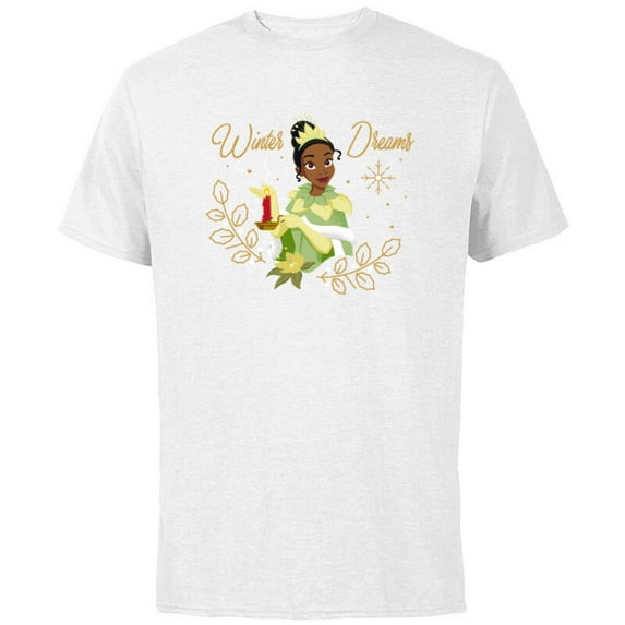 Disney Princess Tiana Winter Dreams Holiday Standard - Short Sleeve Cotton T-Shirt for Adults - Customized-White