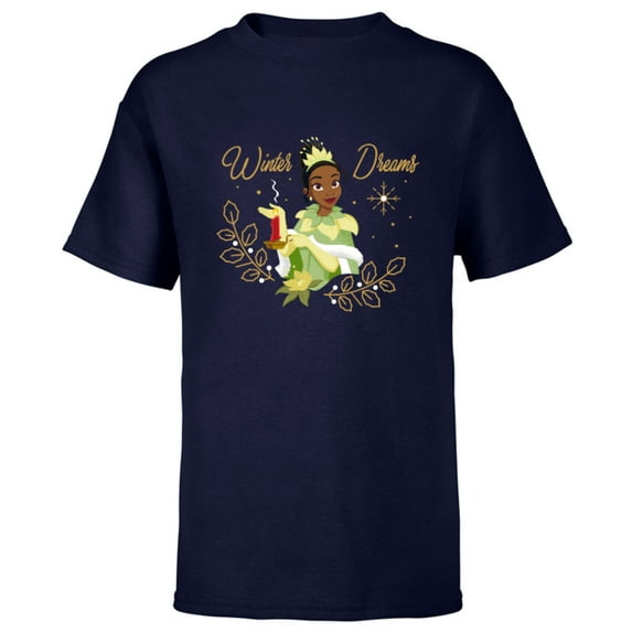 Disney Princess Tiana Winter Dreams Holiday Standard - Short Sleeve T-Shirt for Kids – Customized-Navy
