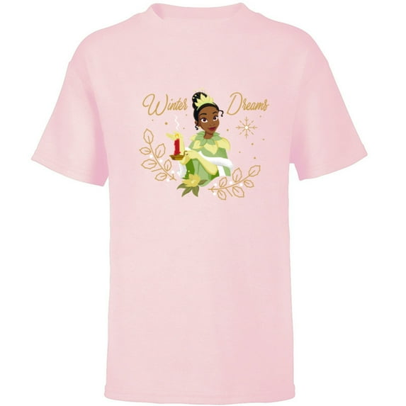 Disney Princess Tiana Winter Dreams Holiday Standard - Short Sleeve T-Shirt for Kids – Customized-Soft Pink