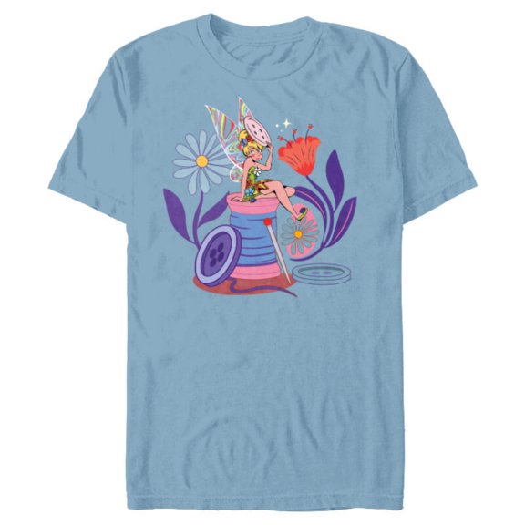 Disney Princess Tinker Bell Fairy Buttons and Thread - Short Sleeve Blended T-Shirt for Adults - Customized-Ocean Blue