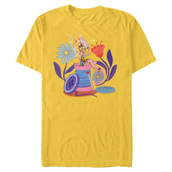 Disney Princess Tinker Bell Fairy Buttons and Thread - Short Sleeve Blended T-Shirt for Adults - Customized-Yellow