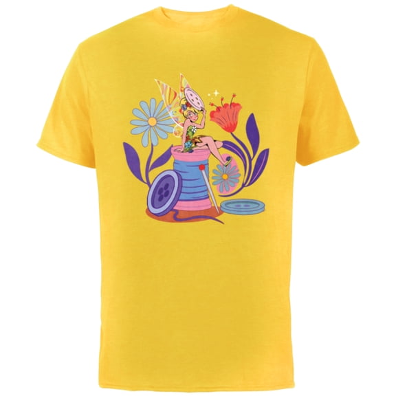 Disney Princess Tinker Bell Fairy Buttons and Thread - Short Sleeve Cotton T-Shirt for Adults - Customized-Yellow