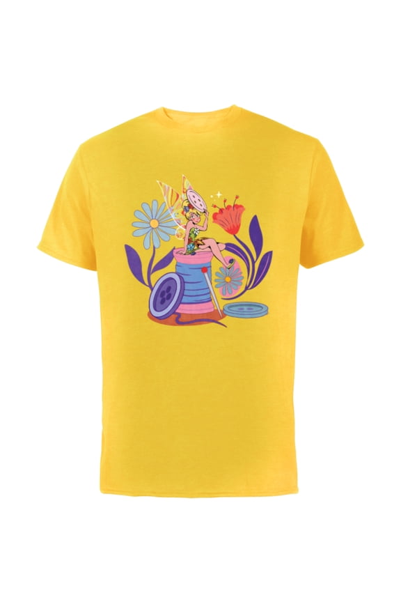 Princess Tinker Bell Fairy Buttons and Thread - Short Sleeve Cotton T-Shirt for Adults - Customized-Yellow