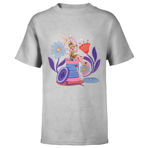 Disney Princess Tinker Bell Fairy Buttons and Thread - Short Sleeve T-Shirt for Kids - Customized-Athletic Heather