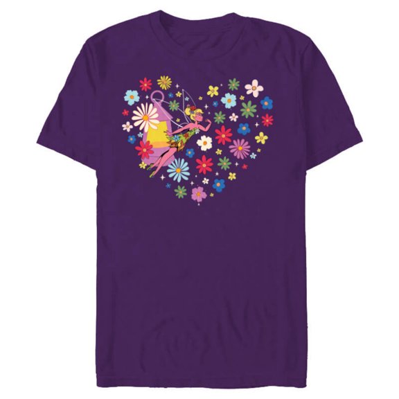Disney Princess Tinker Bell Fairy and Flower Heart - Short Sleeve Blended T-Shirt for Adults - Customized-Purple