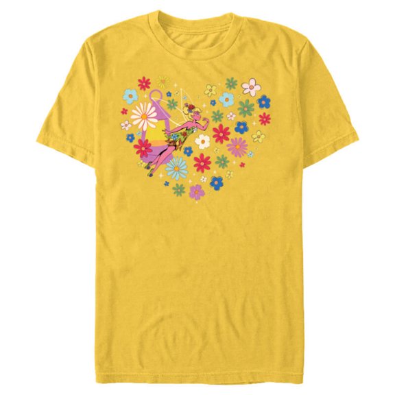 Disney Princess Tinker Bell Fairy and Flower Heart - Short Sleeve Blended T-Shirt for Adults - Customized-Yellow