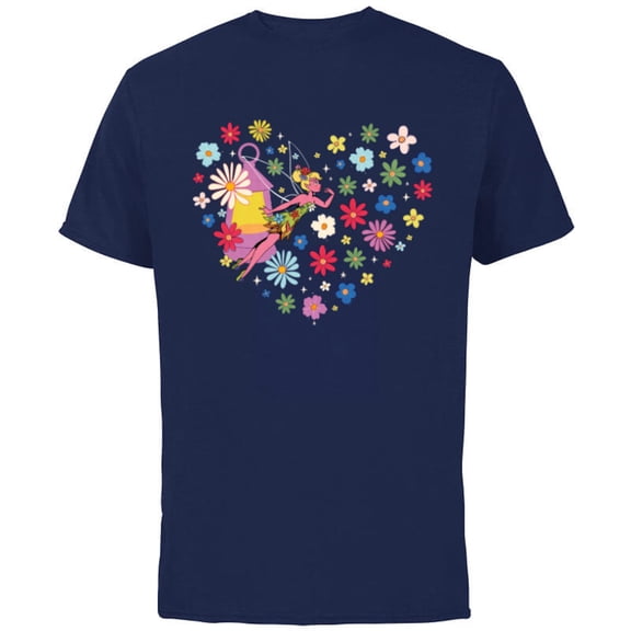 Disney Princess Tinker Bell Fairy and Flower Heart - Short Sleeve Cotton T-Shirt for Adults - Customized-Navy