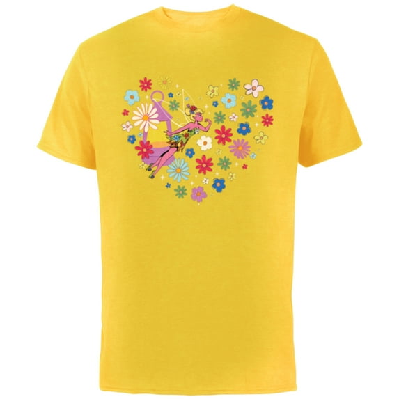 Disney Princess Tinker Bell Fairy and Flower Heart - Short Sleeve Cotton T-Shirt for Adults - Customized-Yellow