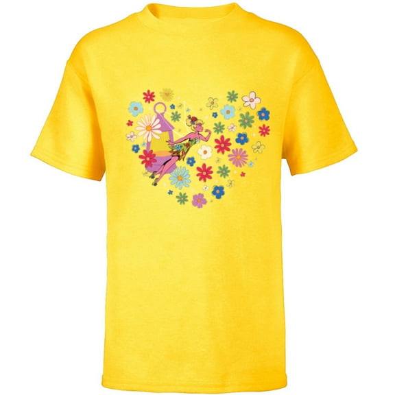 Disney Princess Tinker Bell Fairy and Flower Heart - Short Sleeve T-Shirt for Kids - Customized-Yellow