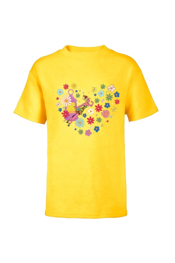 Princess Tinker Bell Fairy and Flower Heart - Short Sleeve T-Shirt for Kids - Customized-Yellow