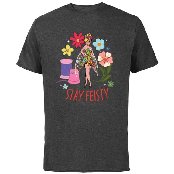 Disney Princess Tinker Bell Stay Feisty - Short Sleeve Cotton T-Shirt for Adults - Customized-Charcoal