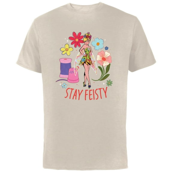 Disney Princess Tinker Bell Stay Feisty - Short Sleeve Cotton T-Shirt for Adults - Customized-Natural