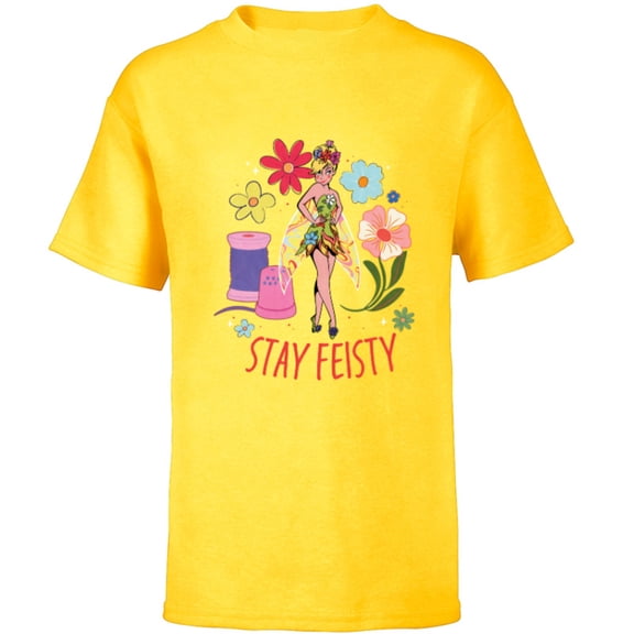 Disney Princess Tinker Bell Stay Feisty - Short Sleeve T-Shirt for Kids - Customized-Yellow