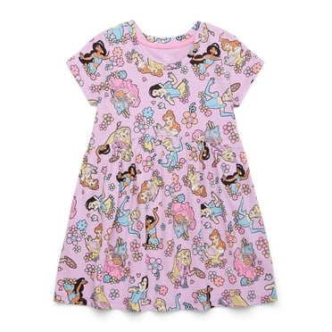 Disney Princess Toddler Girl Allover Print Dress with Short Sleeves, Sizes 12M-5T