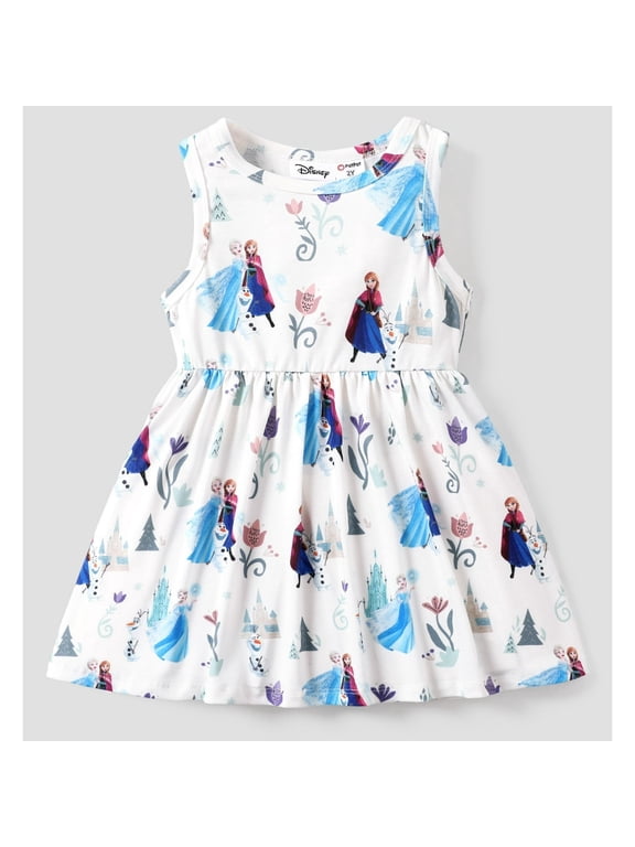 Princess Toddler Girl Dresses Frozen Elsa Anna Print Sleeveless Play Dress Size 2-6