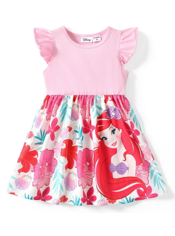 Princess Toddler Girl Dresses Little Mermaid Ariel Character Ruffled Sleeveless Dress Size 2-6