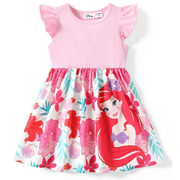 Disney Princess Toddler Girl Dresses Little Mermaid Ariel Character Ruffled Sleeveless Dress Size 2-6