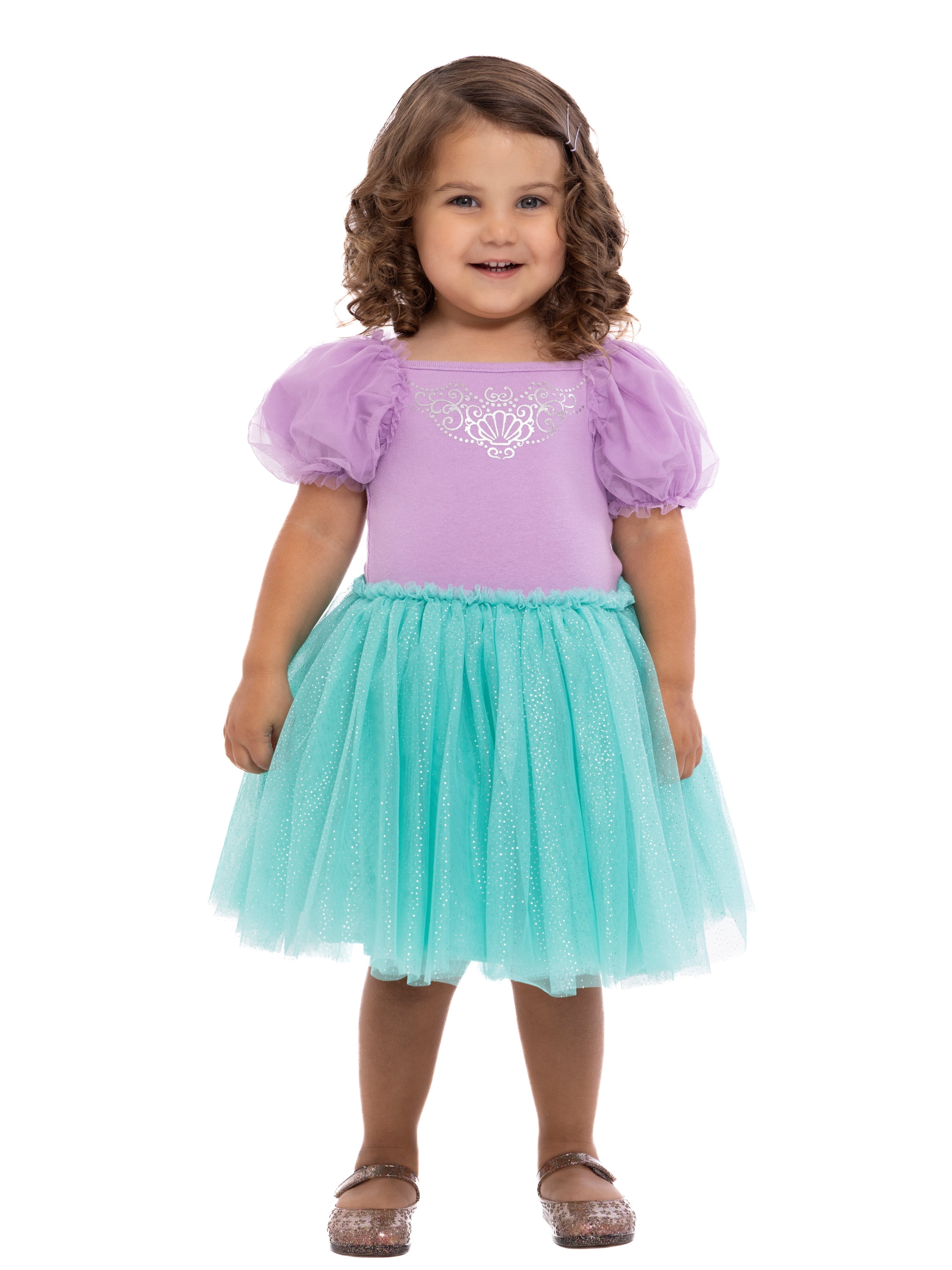 Disney Princess Toddler Girls Ariel Cosplay Tutu Dress with Puff Sleeves, Sizes 12M-5T