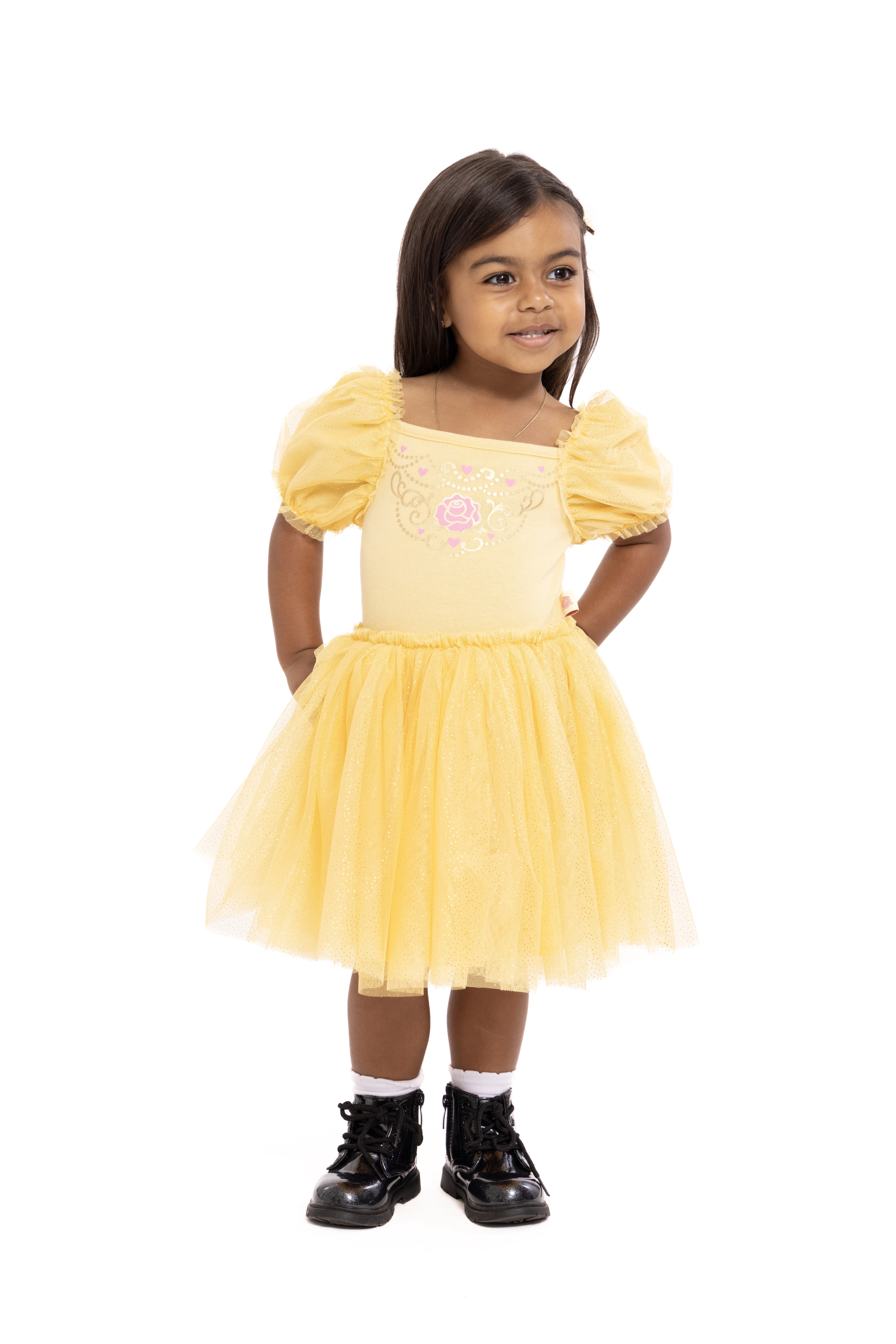 Disney Princess Toddler Girls Belle Cosplay Tutu Dress with Puff Sleeves, Sizes 12M-5T