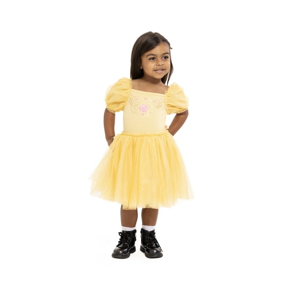Disney Princess Toddler Girls Belle Cosplay Tutu Dress with Puff Sleeves, Sizes 12M-5T