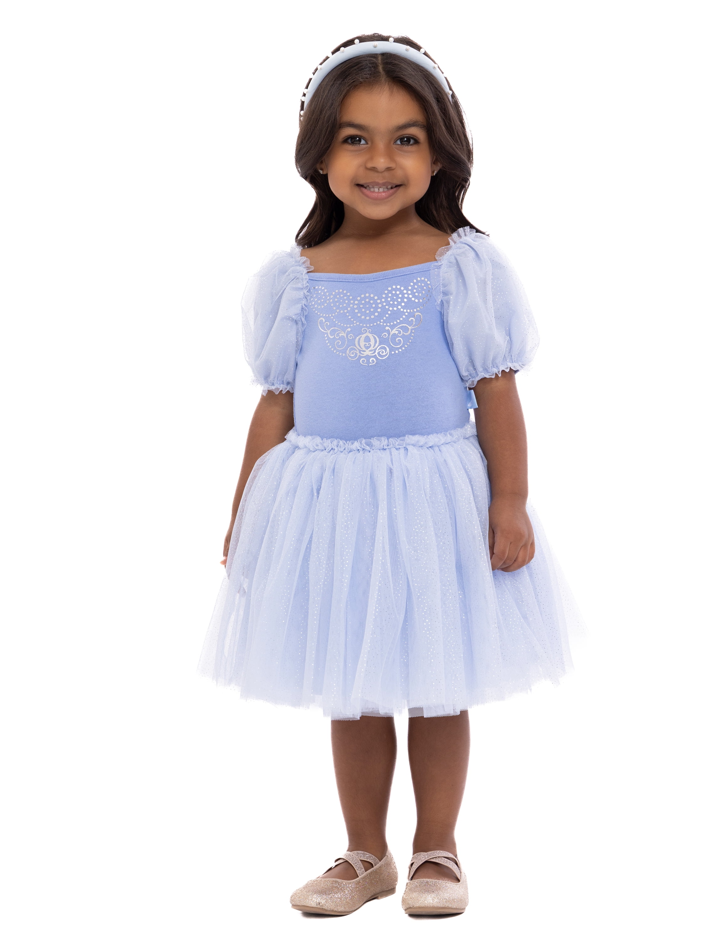 Disney Princess Toddler Girls Cinderella Cosplay Tutu Dress with Puff Sleeves, Sizes 12M-5T