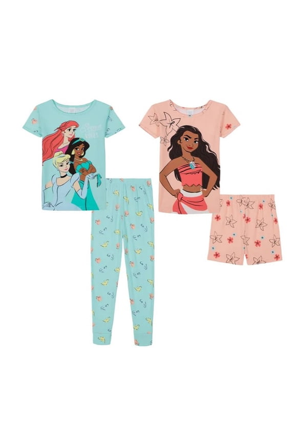 Princess Toddler Girl's 4-Piece Character Short-Sleeved Cotton Pajama Set, Size 3T