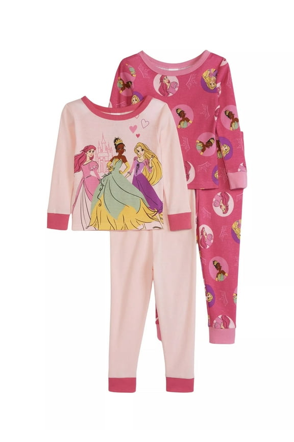 Princess Toddler Girl's 4-Piece Pink Cotton Character Pajama Set, Size 4T
