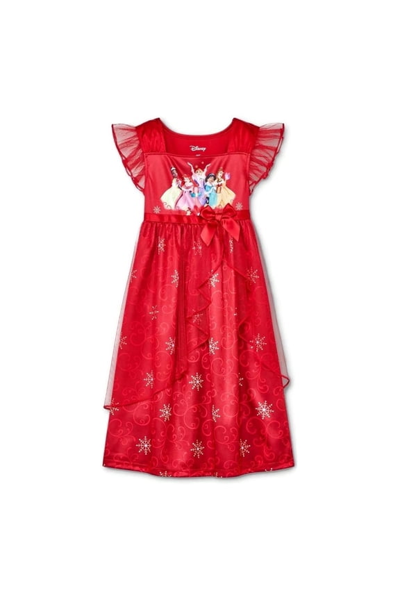 Princess Toddler Girl's Christmas Holiday Tulle Satin Nightgown, Gown, Size 3T