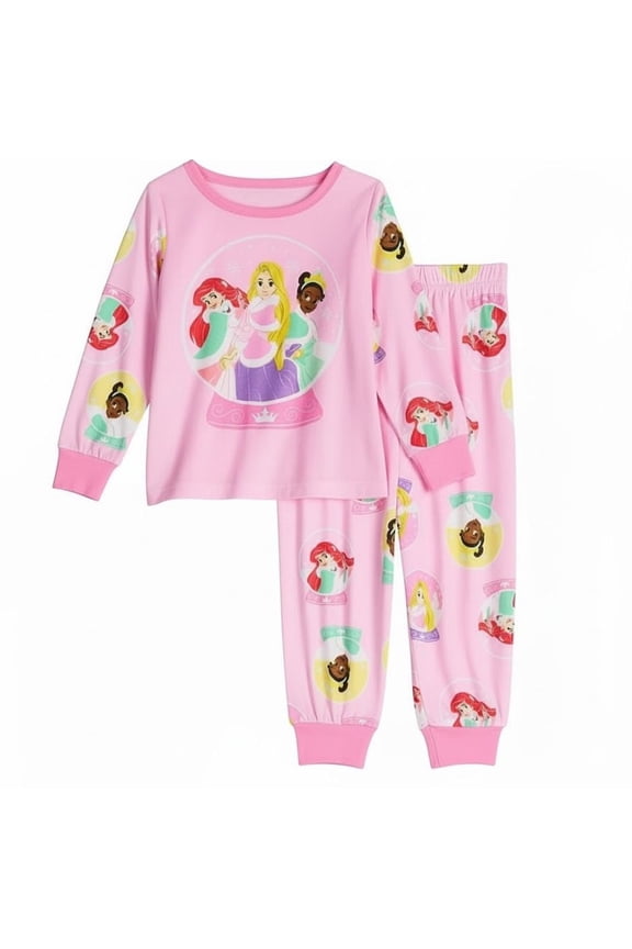 Princess Toddler Girl's Holiday Snowglobe Soft Velour Pink Pajama Set, Size 5T