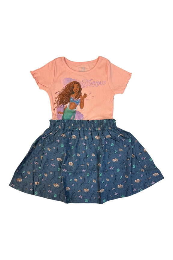 Princess Toddler & Girl's Jersey Top & Eyelet Skirt Graphic Print Dress (Little Mermaid, 2T)