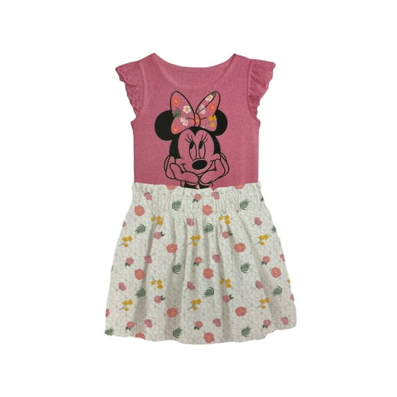 Disney Princess Toddler & Girl's Jersey Top & Eyelet Skirt Graphic Print Dress (Minnie Mouse, 7/8)