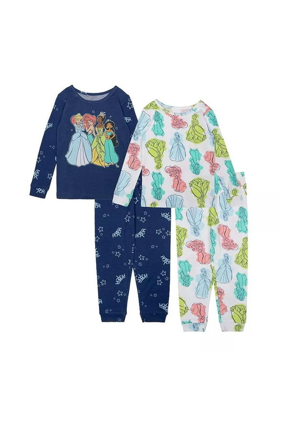 Princess Toddler Girl's Long-Sleeved 4-Piece Character Pajama Set, Size 3T