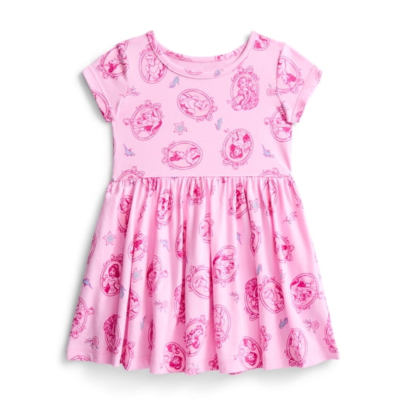 Disney Princess Toddler Girl Allover Print Dress with Short Sleeves, Sizes 12M-5T