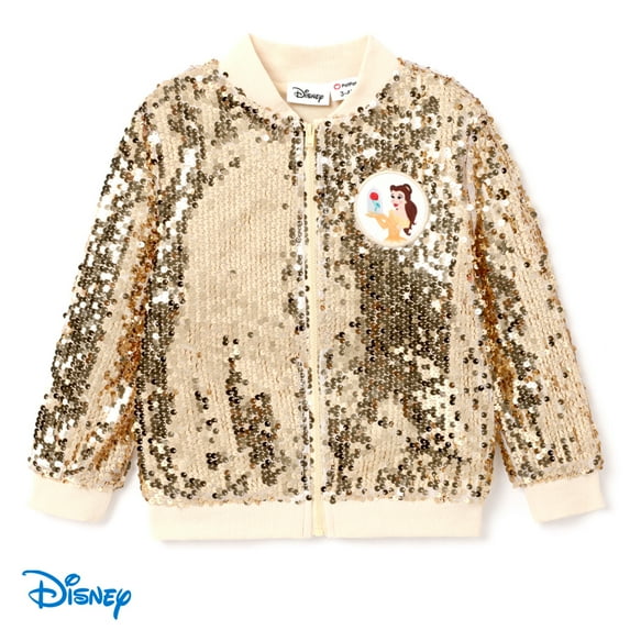 Disney Princess Toddler Girls Bomber Jacket Belle Sequin Zip Up Lightweight Sweatshirts Sizes 3-6