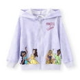 thumbnail image 1 of Disney Princess Toddler Girls Hoodies Jasmine/Belle/Tiana/Rapunzel Purple Border Paterrn Zip-Up Varsity Jacket Sizes 2-6, 1 of 7