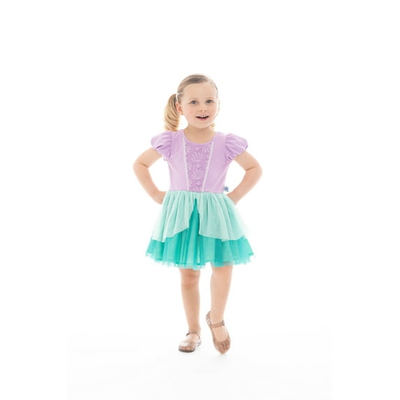 Disney Princess Toddler Girls Little Mermaid Cosplay Dress with Puff Sleeves, Sizes 12M-5T