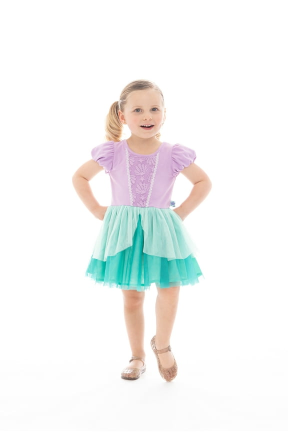 Disney Princess Toddler Girls Little Mermaid Cosplay Dress with Puff Sleeves, Sizes 12M-5T
