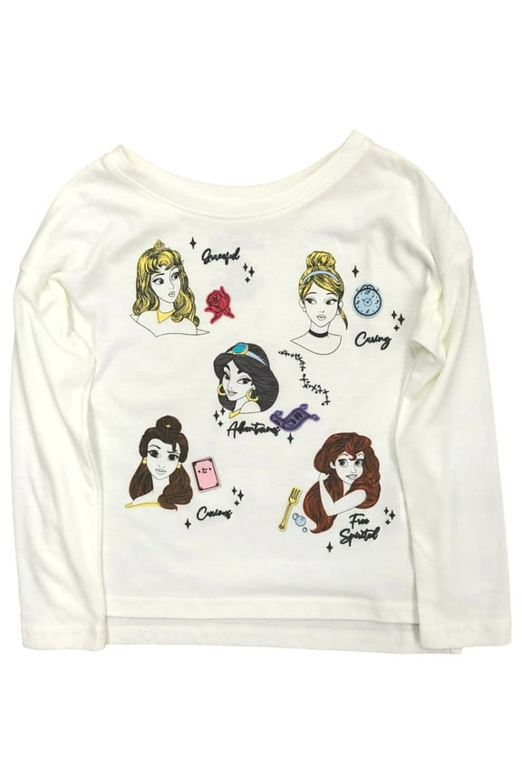 Princess Toddler Girls Long Ivory Belle Ariel Jasmine Aurora Tee Shirt 2T