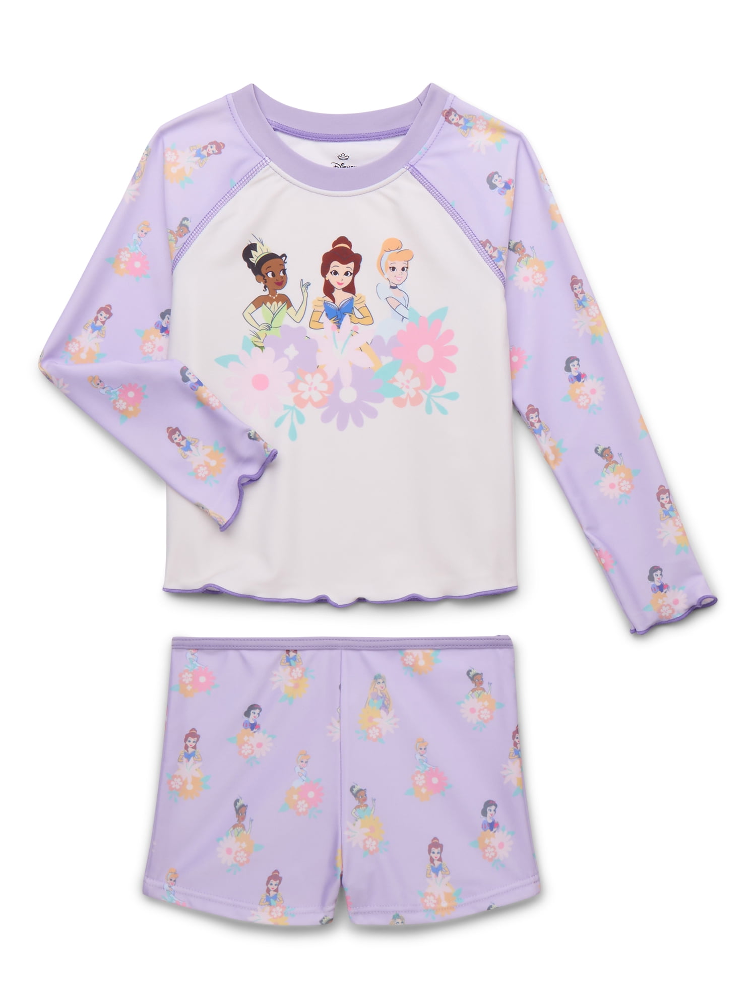 Character Toddler Girl Long-Sleeve Rash Guard and Swim Short Set, 2-Piece, Sizes 12M-5T