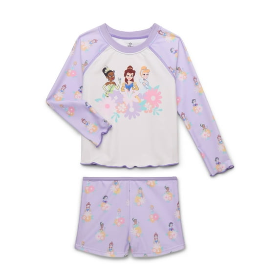 Character Toddler Girl Long-Sleeve Rash Guard and Swim Short Set, 2-Piece, Sizes 12M-5T